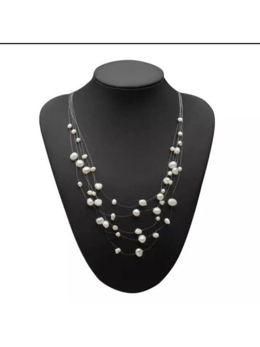 New White freshwater  pearl  illusion  necklace
